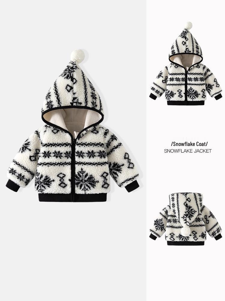 Infant Hooded Velvet-Lined Cotton Jacket - Autumn/Winter Outerwear for Toddlers, Warm First Birthday Outfit