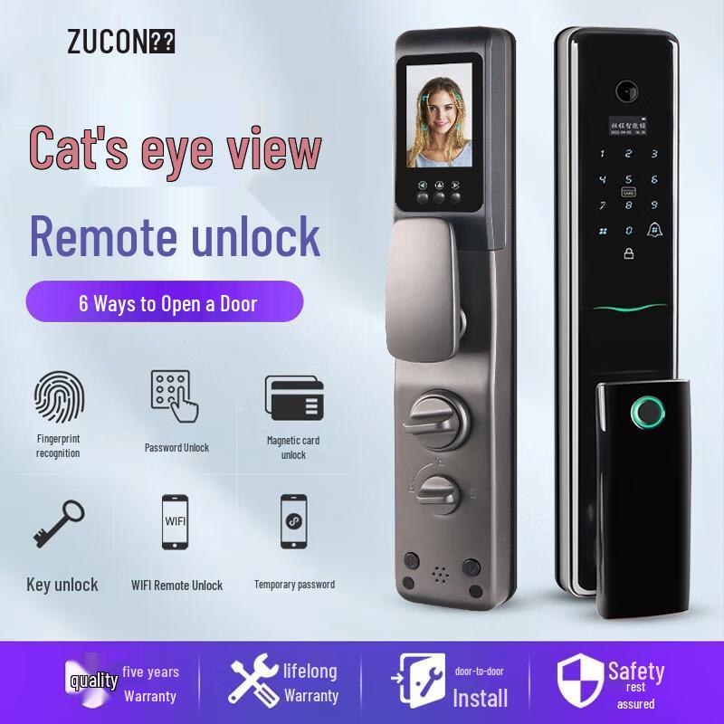 

ZUCON Smart Fingerprint Door Lock with Peephole Camera CN plug (adapter included)