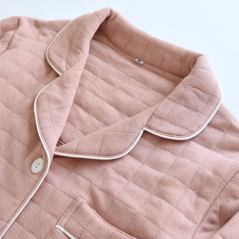 Set Pijama de Cuplu Toamnă/Iarnă Bumbac Îngroșat Călduros Culoare Solidă Articole de Casă pentru Bărbați și Femei Set Două Piese Mânecă Lungă