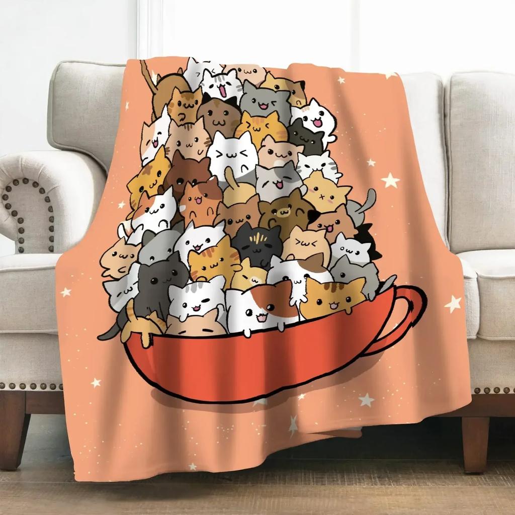 Cat Book Pattern Flannel Throw Blanket Gifts Reading Lover Cute Animals Decor Home Bedroom Soft Warm Cozy Lightweight King Size