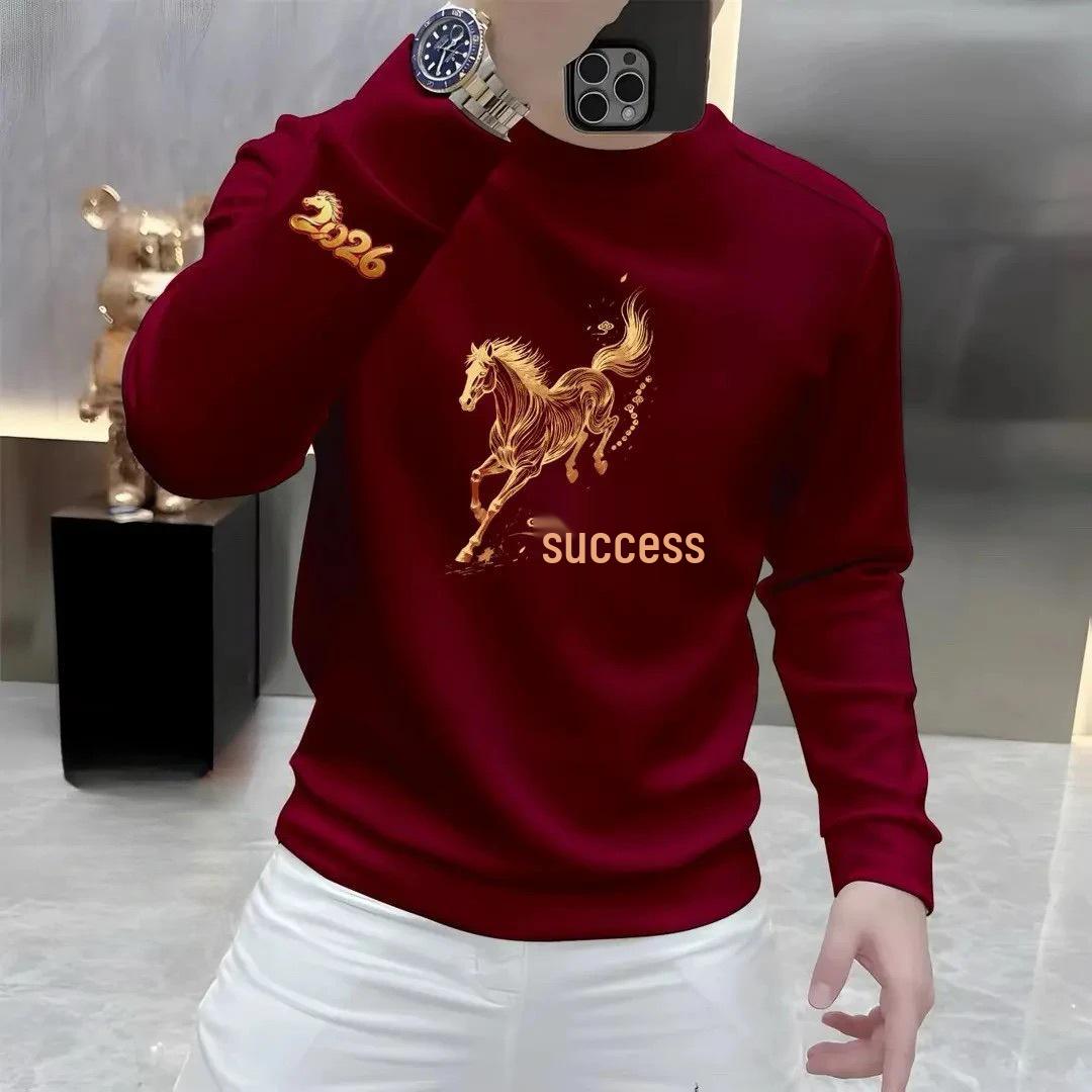 

2026 Year of the Horse Print Unisex Hoodie - Warm, Versatile Autumn Top with High-End Feel M