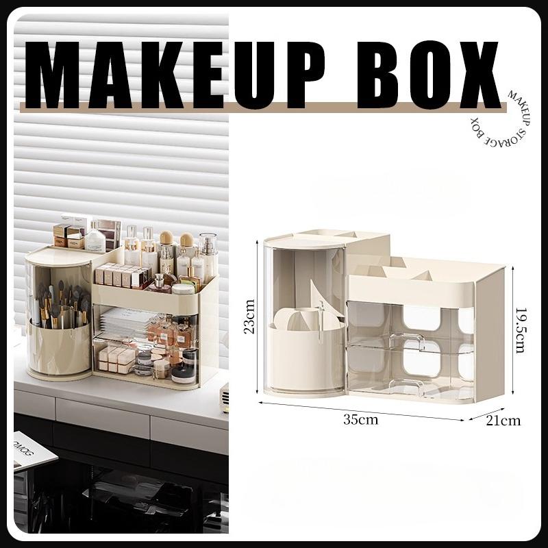 Desktop Cosmetics Storage Box Organizer Rotating Dust-proof Makeup Brush Holder Light Luxury Compartment Lipstick Storage Holder