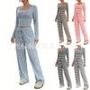 Short Casual New Long-sleeved Two-piece Set European and American Cross-border Women's Trousers Sports Striped Spice Girls Slim Autumn Suit