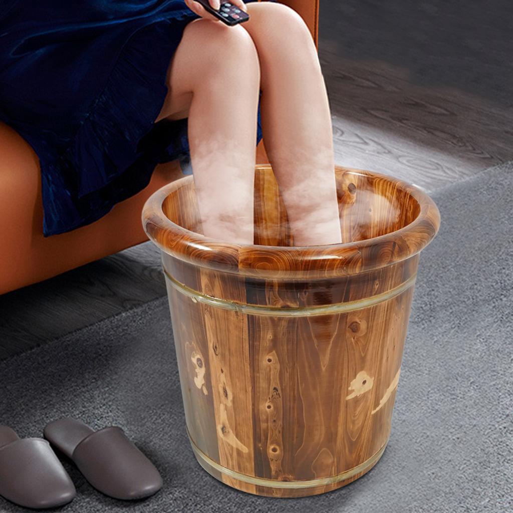 Wooden Wood/Brown Footbath Bucket,40*40cm Round Edge/Carbonization Footbath Bucket  Floortanding for Home,Foot Spas