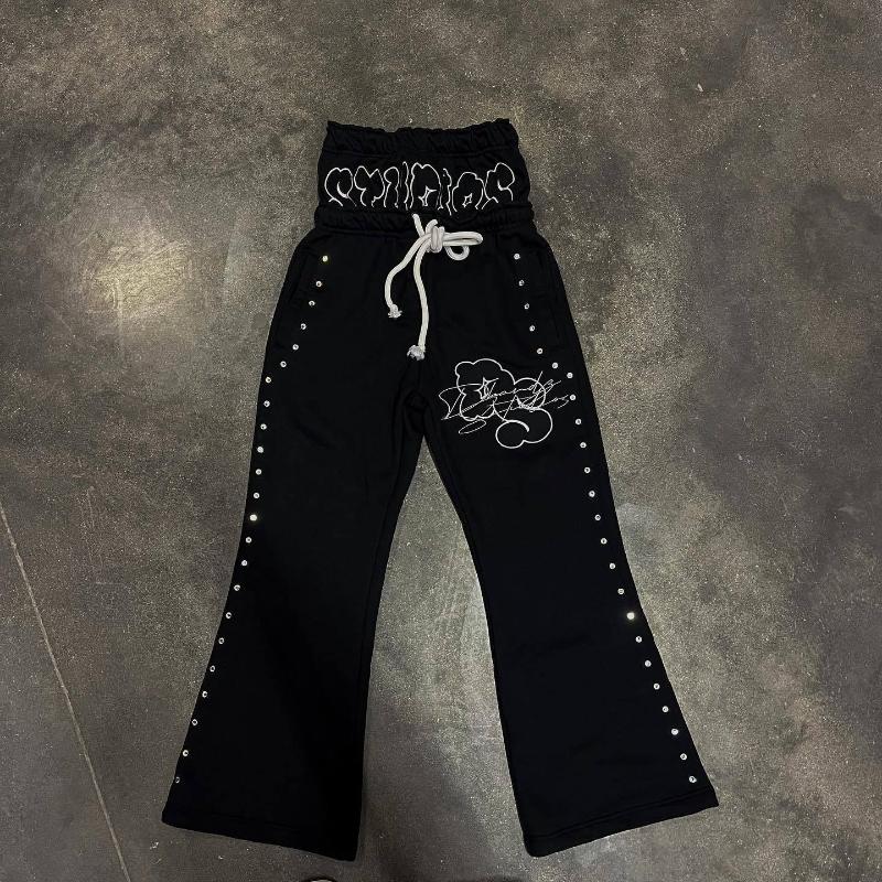 

Уличные повседневные брюки в стиле Y2K с индивидуальным модным принтом для мужчин и женщин S чёрный