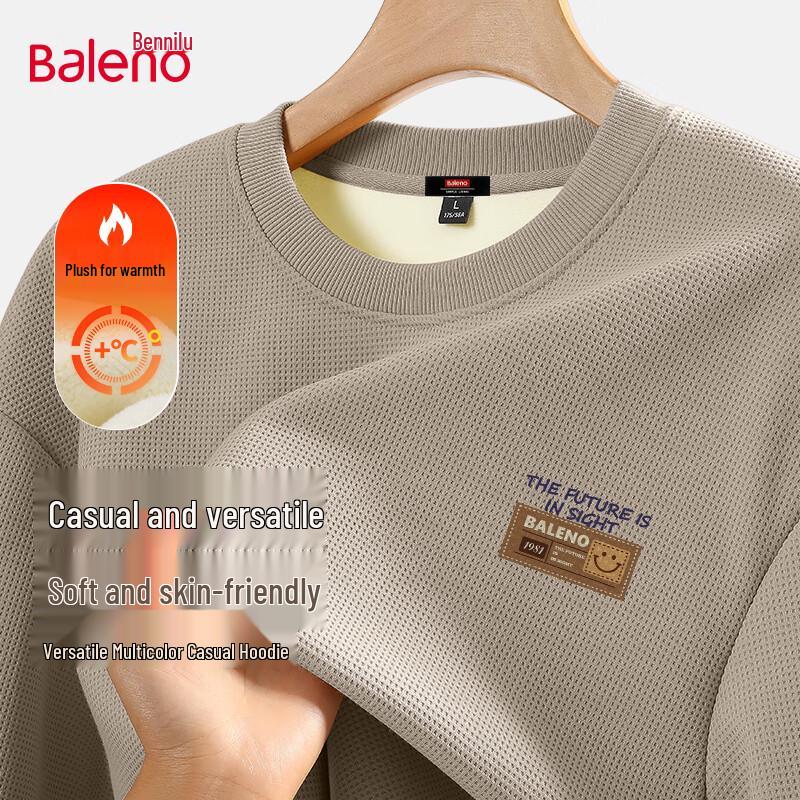 Baleno Men's 410g Heavyweight Fleece-Lined Crew Neck Sweatshirt with Plaid Texture
