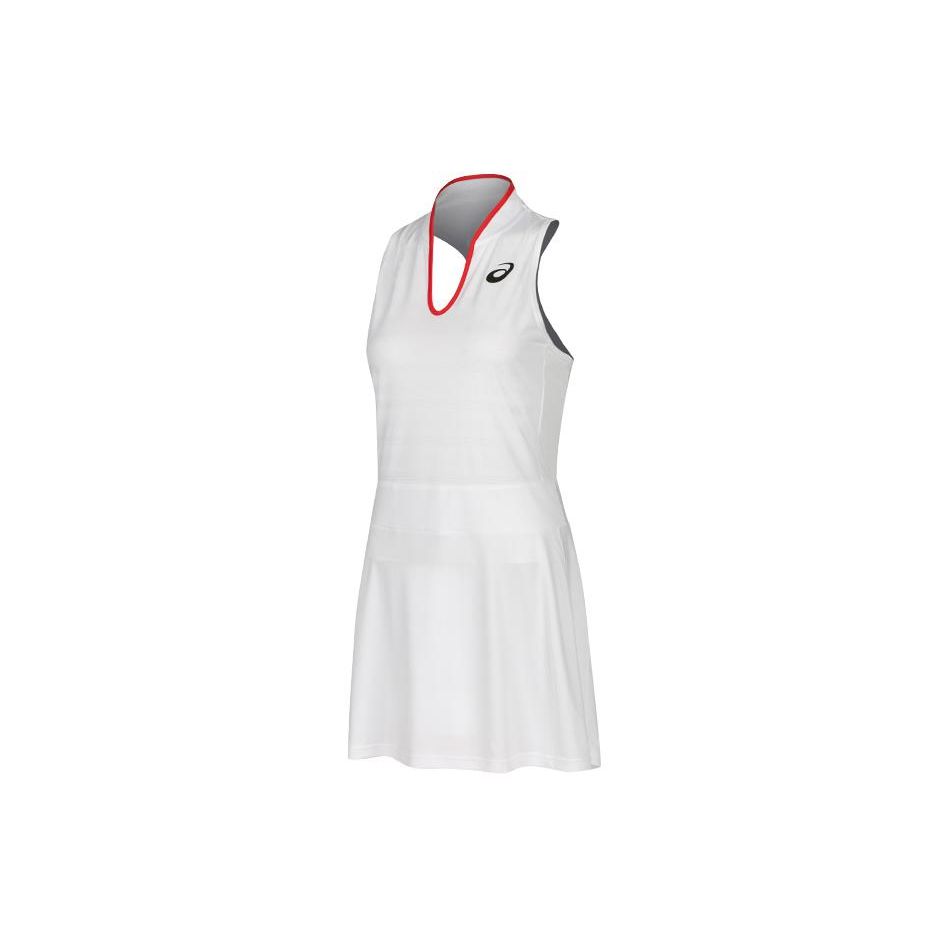 Asics Match Dress Solid V-Neck Tennis Knit Sleeveless Dress Women Dresses Off-White 2042A254-100