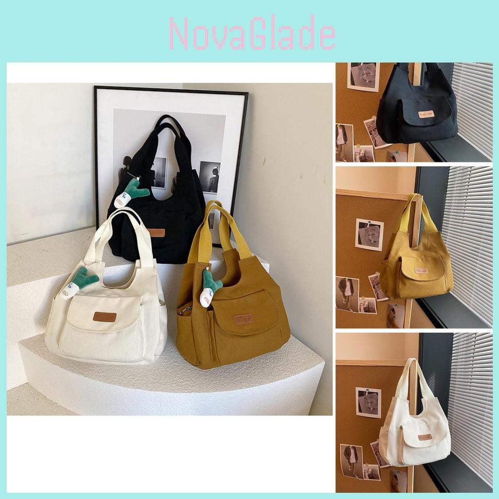 Trendy Street Style Canvas Tote Bag For Women Large Capacity Fall 2023 In Black White Khaki