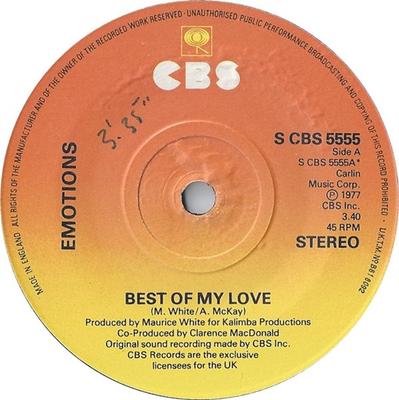 7inch Record EMOTIONS - Best Of My Love SCBS5555 CBS 1977 UK Soul/Funk Used