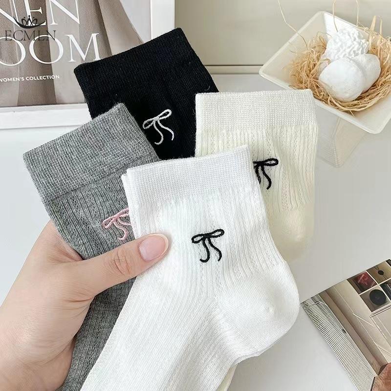 Women's Socks New Style Pure Color Sweet Lolita Socks Bow Socks Thin Cotton Mesh Socks