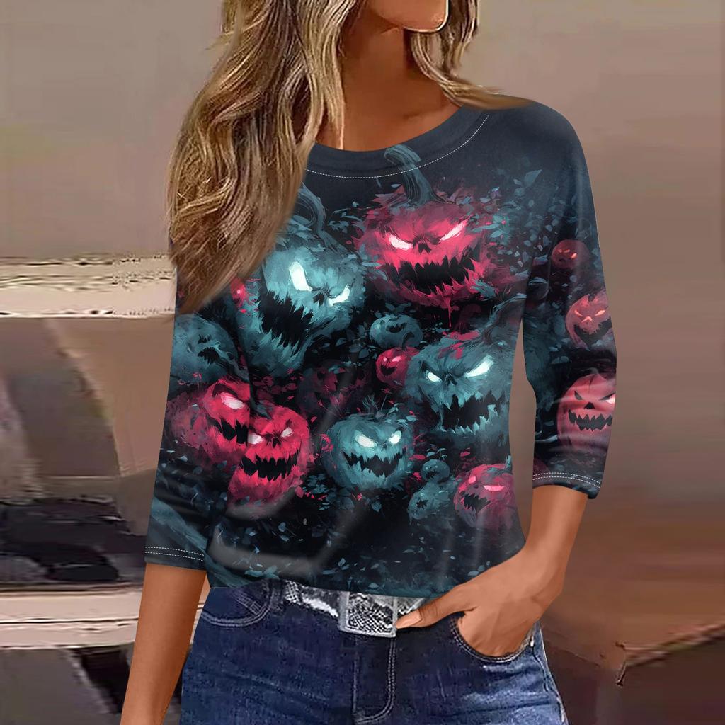 Women's T Shirt Tee Fashion Casual Round Neck 3/4 Sleeve Loose Printed T-Shirt Ladies Top