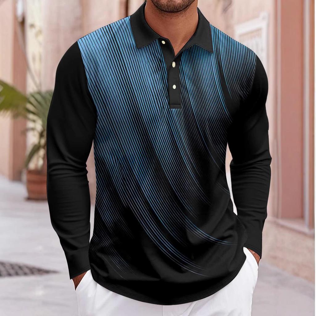 Modern Long Sleeve Polo Shirt, Stylish Striped Design for Casual Wear