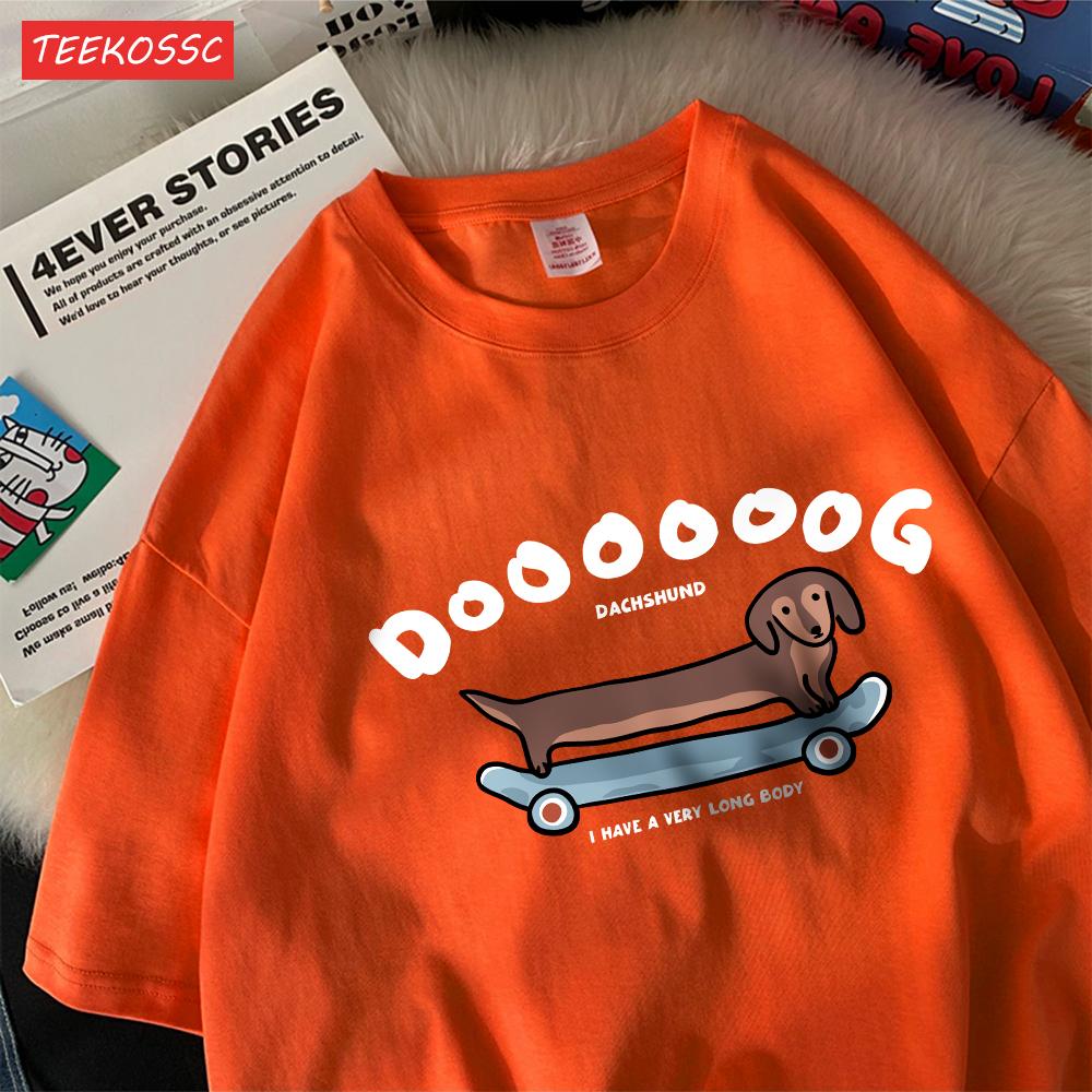 A Long Dog Is Paddling A Long Skateboardcotton Women TShirts Cartoons Prints Tops ONeck Soft Oversize T Shirt Summer Clothes