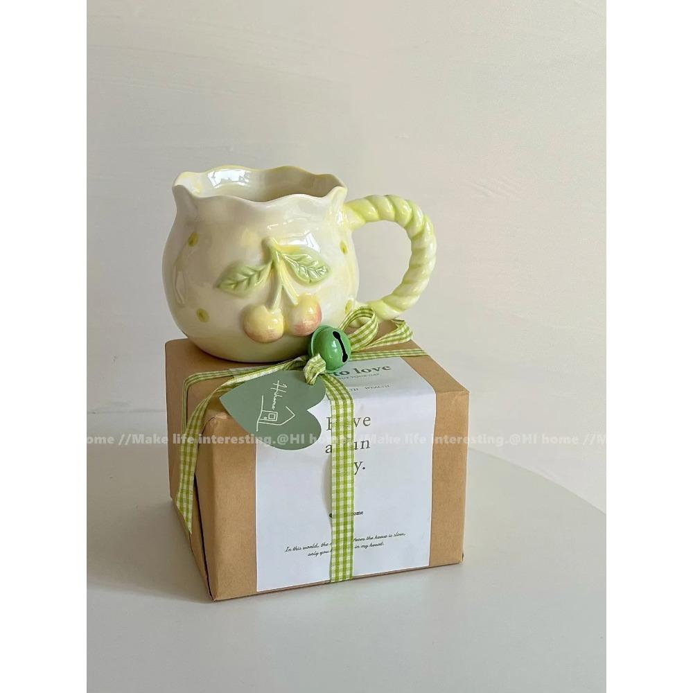 Cute Pink Relief Bow Ceramics Mug Cups Coffee Milk Drinks Ceramics Handle Cup with Box Girls Gift