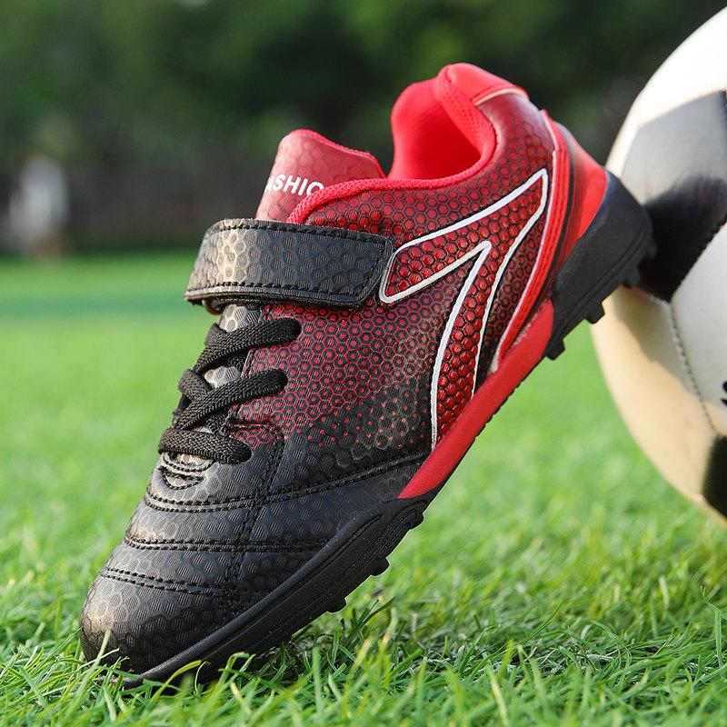Vânzare Fierbinte Roșu Pantofi de Fotbal pentru Copii HOOK&LOOP Anti-alunecare Gazon Copii Fotbal Pantofi Sport Ușori Piele Adidași Ieftini Băiat