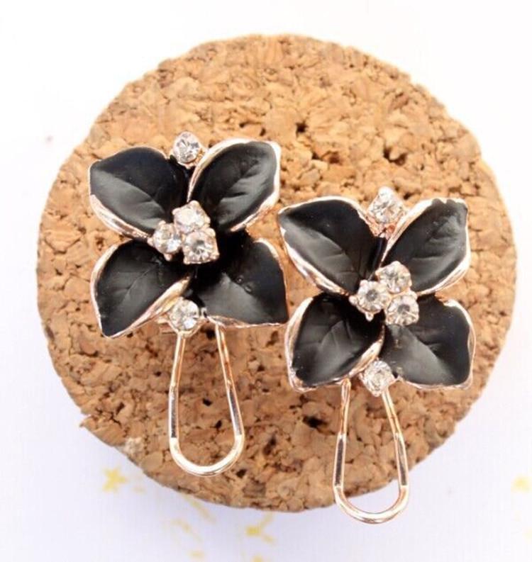 Korean Camellia Earrings: Royal Blue, Three-Dimensional Frosted Clips for Women