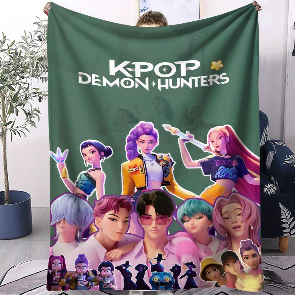K-Pop Demon Hunters Anime Flannel Blanket Soft Fleece Throw for Bedroom Sofa Outdoor Travel Fan Girls Gift Decorative Daily Use
