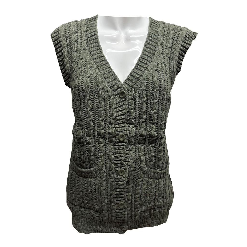 Ciciten Pocket Buttoned Daily Knitwear Women's Vest Mother's Vest