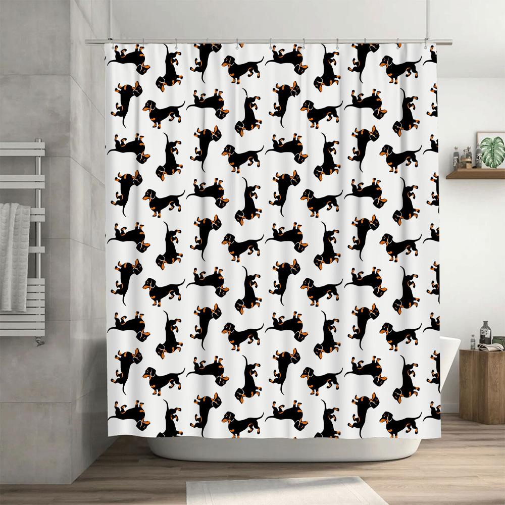 Vibrant Black White Dachshund Pattern Shower Curtain for Bathroom Decor Modern Home Accessory with Hook Rings Set Size: 72x72''