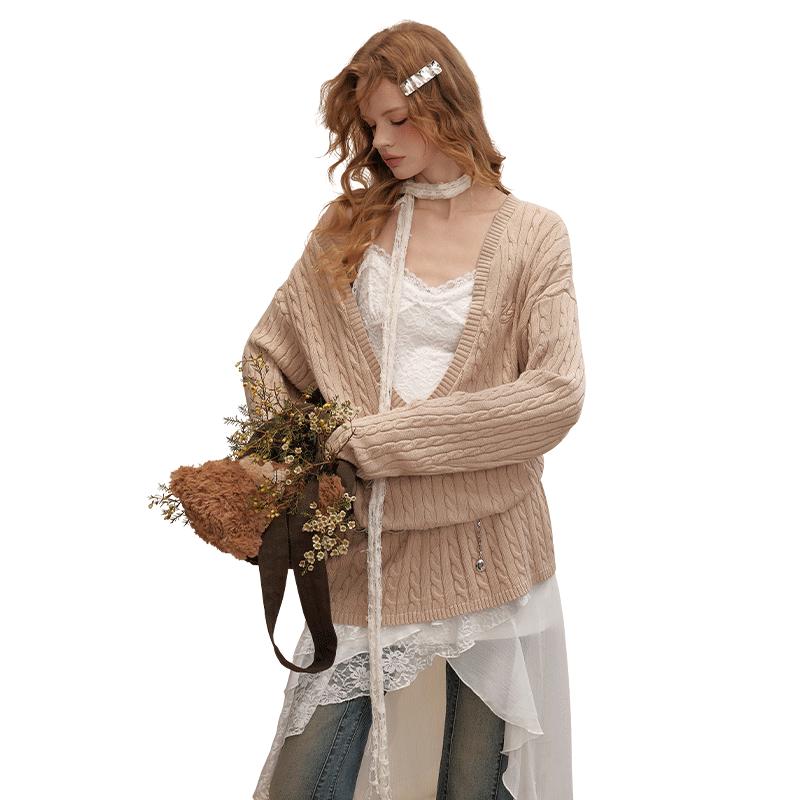 UNIFREE V-Neck Long Sleeve Knit Top