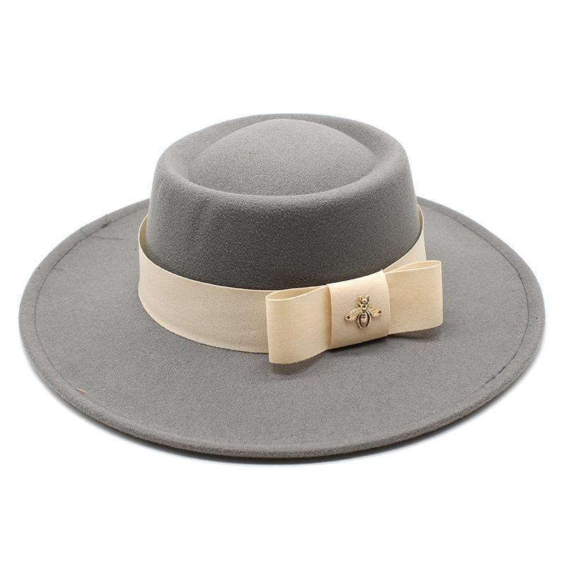 British Elegant Ring-Shaped Concave Flat-Topped Woolen 8.5Cm Top Hat Men'S And Women'S Flat-Topped Woolen Top Hat