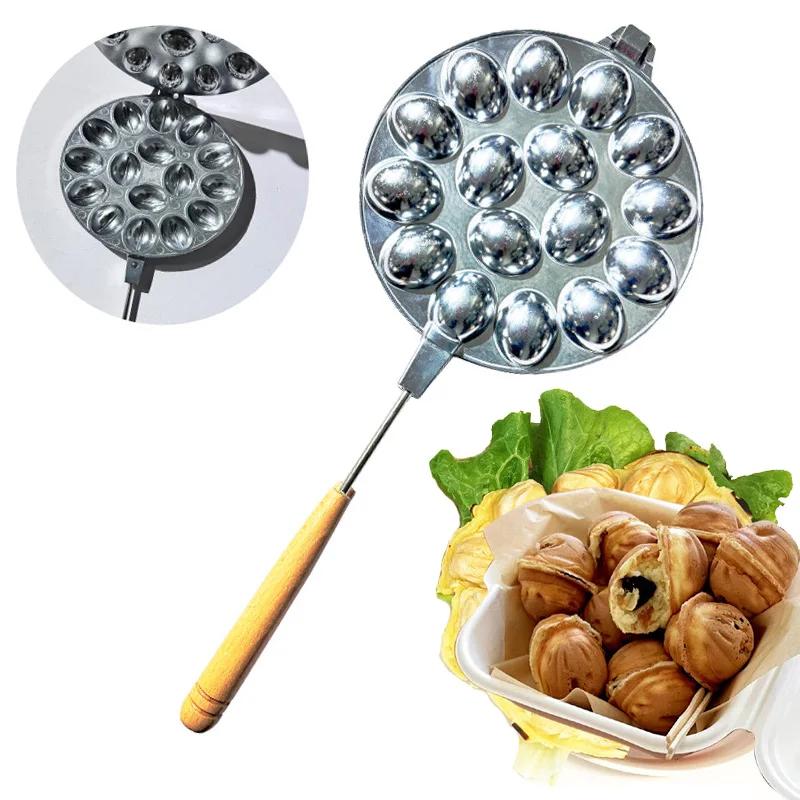 

16-Hole Walnut Cookie Mold, Nonstick Oreshki Baker for Gas Electric Stove, Traditional Cookie Press with Stand
