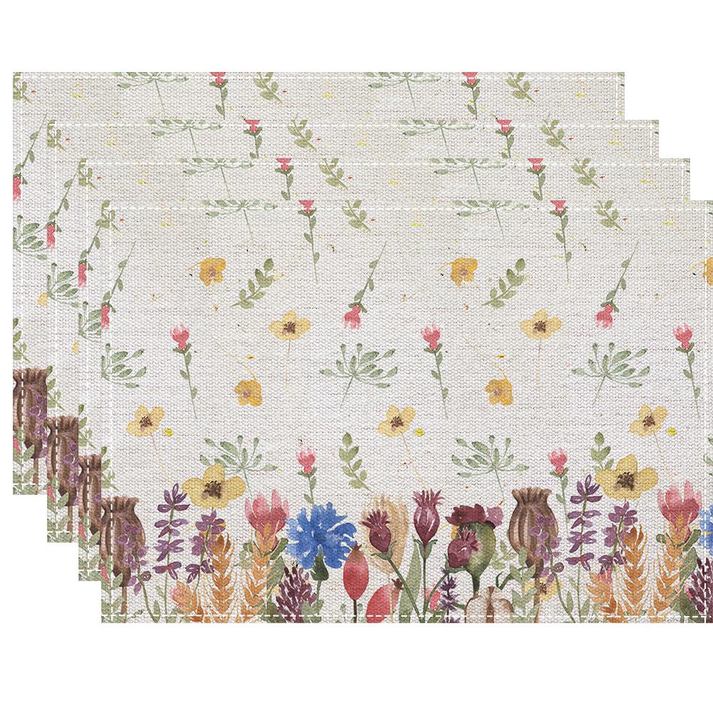 4/6/8pcs Spring floral Pattern Placemats Kitchen Dining Table Mat Decor Accessories Heat Resistant Linen Tableware Mats