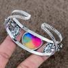 Rainbow Solar Quartz Gemstone 925 Sterling Silver Cuff Bangle Adjustable KKG-1071