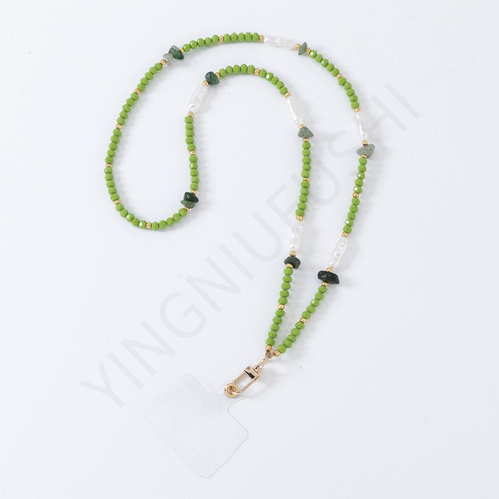 Original Handmade Luxury Freshwater Pearl Freshwater Shell Green Glazed Crystal Beaded Mobile Phone Chain Lanyard