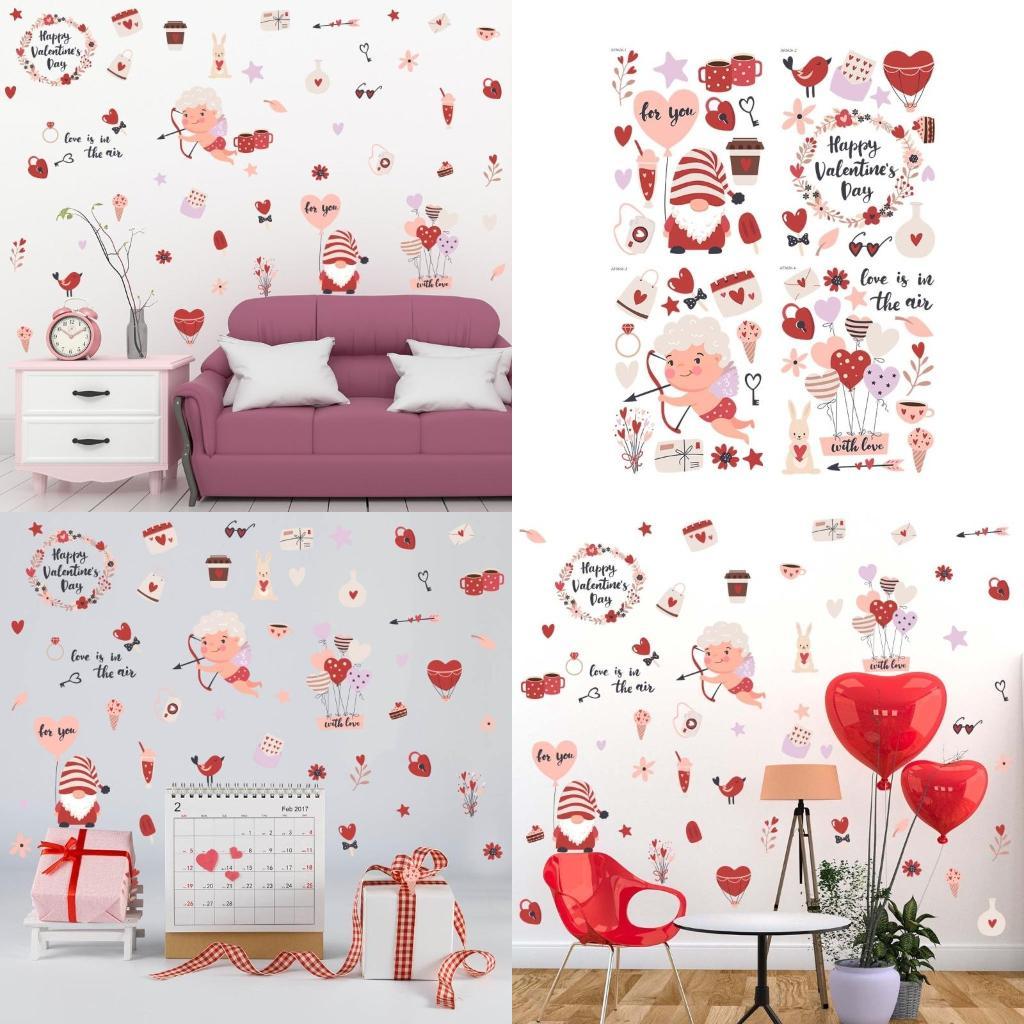 

4 Sheets Happy Valentine s Day Window Clings Gnome Window Decals Wall Sticker X3UC China Mainland