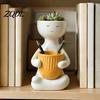 Flowerpot for Small Plants Smiling Face Plant Pot, Double Planting Space Planter, Cute Resin Head Planter Sitting Figure Succulents, Home Office