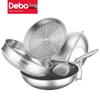 Debo Edelstahl Wok Set mit Dampfgareinsatz & Pfannenwender