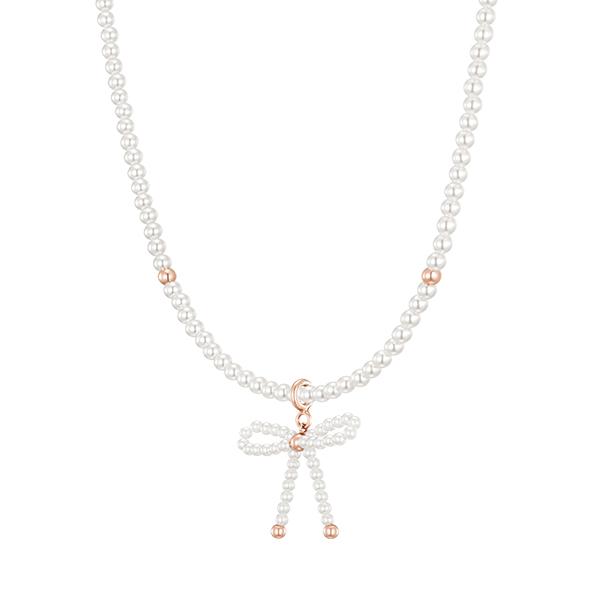 Jestina Mariel Ribbon Pearl Bead Necklace + Pendant Set (Set-J0-0908)