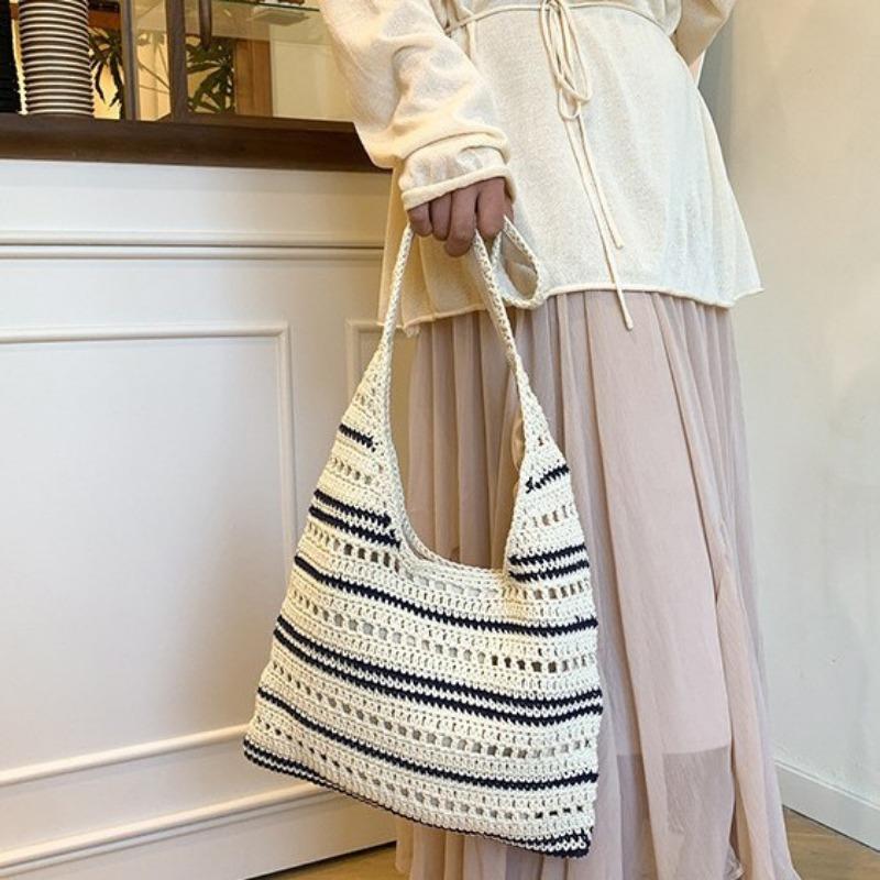 Large-capacity commuter woven bag women's summer new hollow knitted bag slack shoulder beach bag