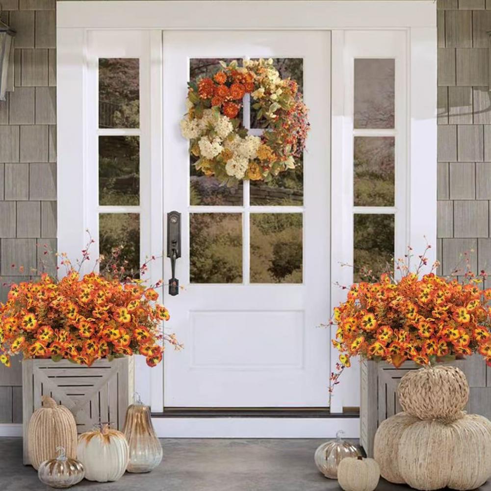 Premium Faux Silk Flowers Realistic Simulated Flowers Uv Resistant Artificial Pansy Flowers with Eucalyptus for Home for Window