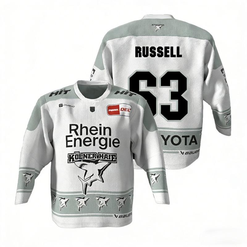K ö lner Haier MacLeod # 89 Russell 2026 DEL Eltern-Kind Deutsches Eishockey Trikot 3D-Druck Rundhals Langarm