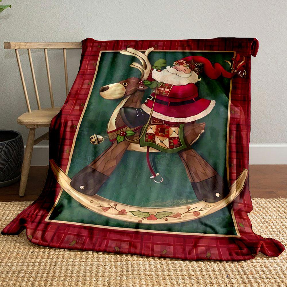 Santa Claus Rocking Reindeer Christmas Blanket bedroom Blanket for Livingroom Couch lunch break Soft throw for Friend's festival Gift