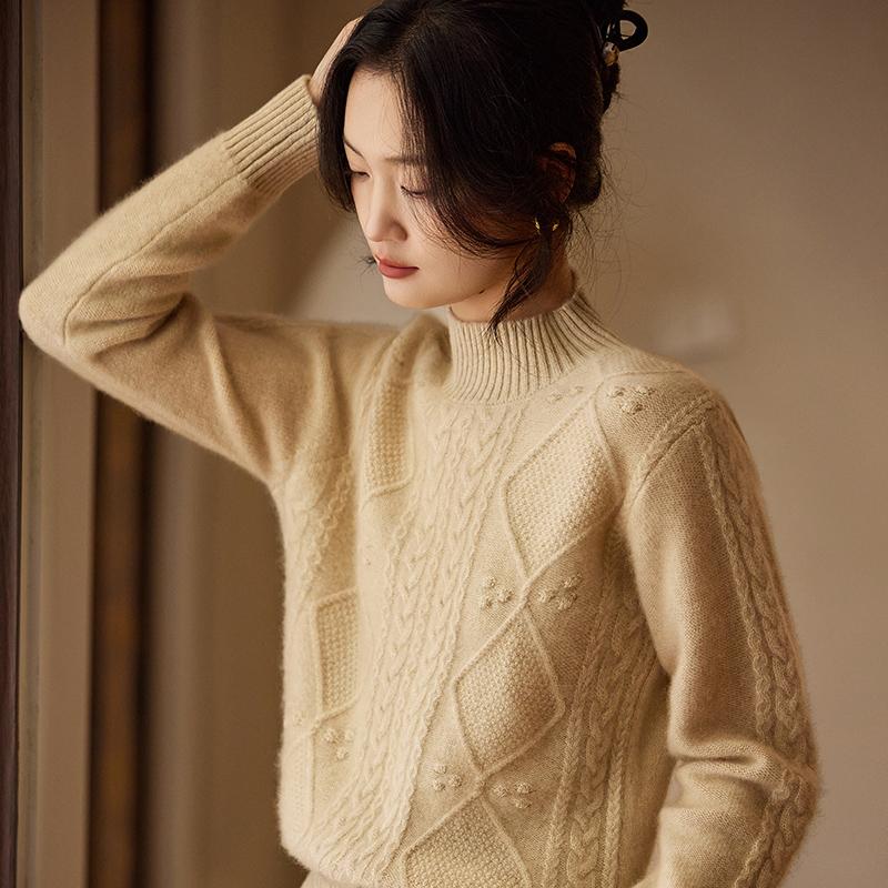 Women's Cashmere Sweater Qinghe Cashmere 30% Cashmere 70% Wool Autumn and Winter Pullover Warm and Fashionable