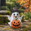 Durable Weather Resistant Decor Halloween Ghost Decoration Holding Pumpkin Resin Figurine with Witch Unique Collectibles Hat Spooky Cute Tabletop