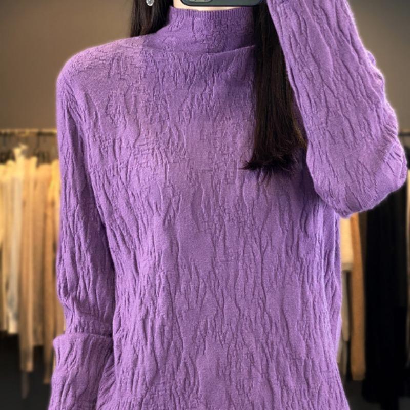 Yyfs Womens Fashion Casual Solid Color Print Autumn Winter Long Sleeve Half Turtleneck Sweaters