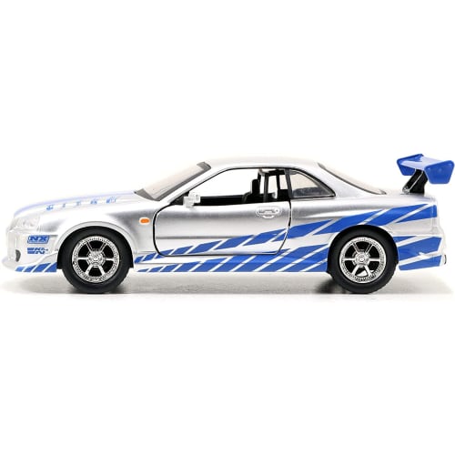 Fast & Furious Brian's Nissan Skyline GT-R R34 Silver & Nissan GT-R R34 Blue 1:32 Die-cast Car, Toys for Kids and Adults Product Category: Die-cast