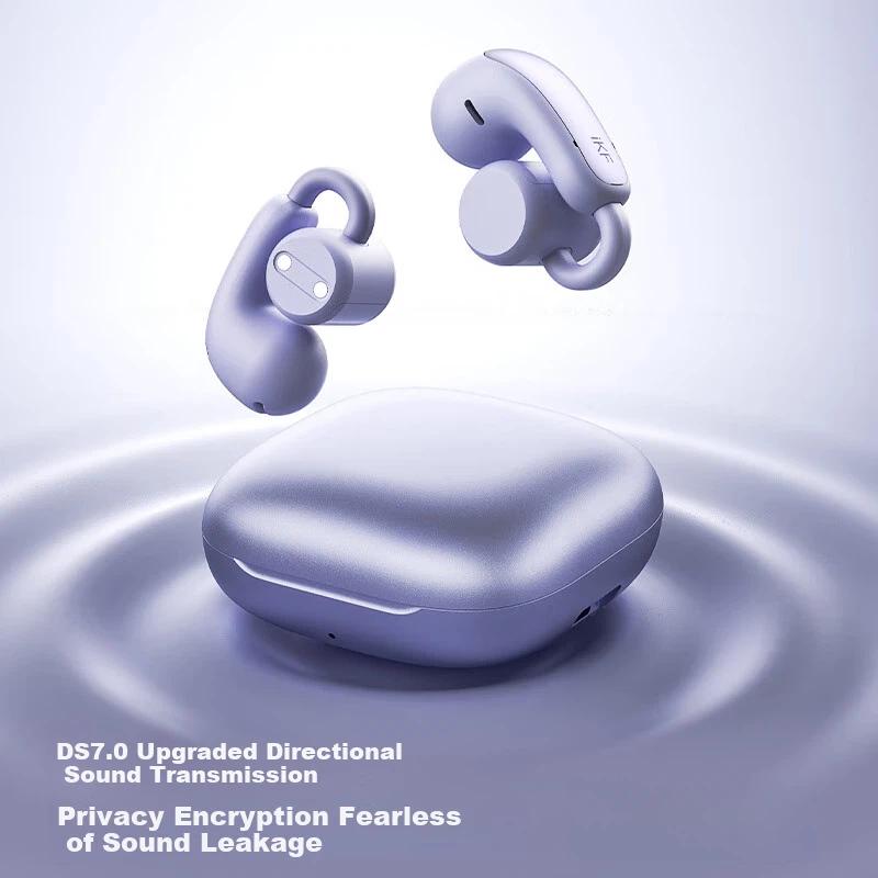 iKF Clip-On Bluetooth Earphones, Open-Ear Design, Air Conduction Concept, Long Battery Life, Purple