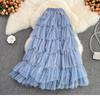 Long Skirts Womens Spring Korean Solid A Line High Waist Mesh Tiered Maxi Skirt Female