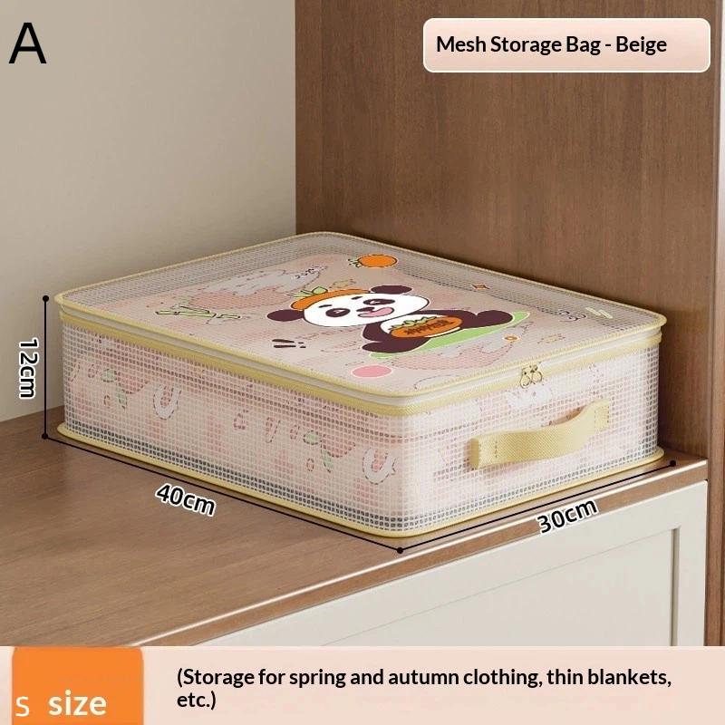 Mesh Zipper Storage Bags Clothing Organizer Transparent Boxes for Large Capacity Storage A S