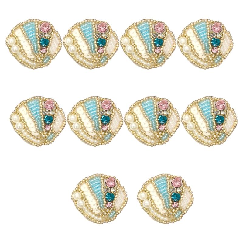 10Pcs Ocean Themed Sew on Patches Applique Artifical Pearls Rhinestones Beaded Sew on Patches for Clothing Jackets