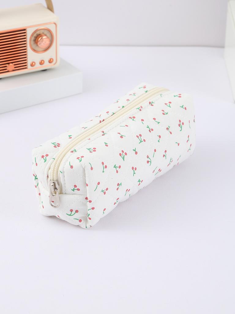 Exquisite flowers and bow pattern creative pencil case, rectangular stationery storage bag, stylish portable school supplies