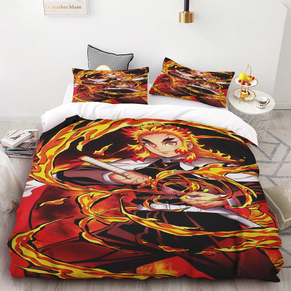 Funda Nórdica Demon Slayer Kimetsu No Yaiba Kamado Nezuko Anime Poliéster Juego de Ropa de Cama Juego de Funda Nórdica Dibujos Animados Impresos Decoración del Hogar