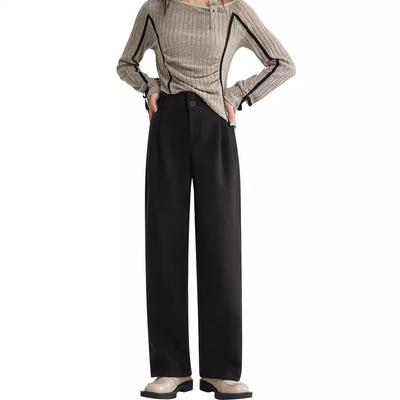 Design-sensed High-waisted Wool Suit Pants for Women In Autumn and Winter New Straight Loose Small Narrow Version of Floor-slim Wide-leg Pants