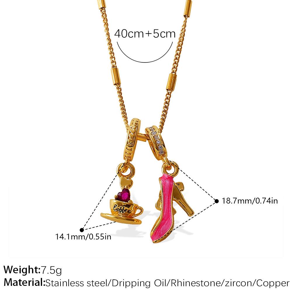Retro Style Cartoon DIY High Heels Pendant Necklace Stainless Steel Gold-plated Premium Versatile Jewelry Women