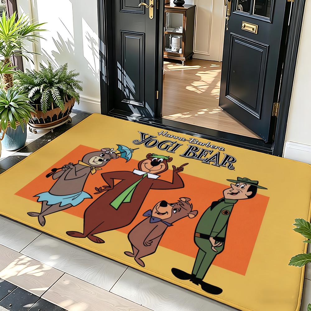 Cartoon Y-Yogi B-Bear Floor Mat Soft Flannel Floor Mat Suitable for Entryways, Living Rooms, Bedrooms, and Bathrooms